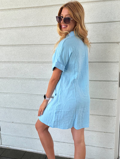 Simple V Neck Button Up Dress