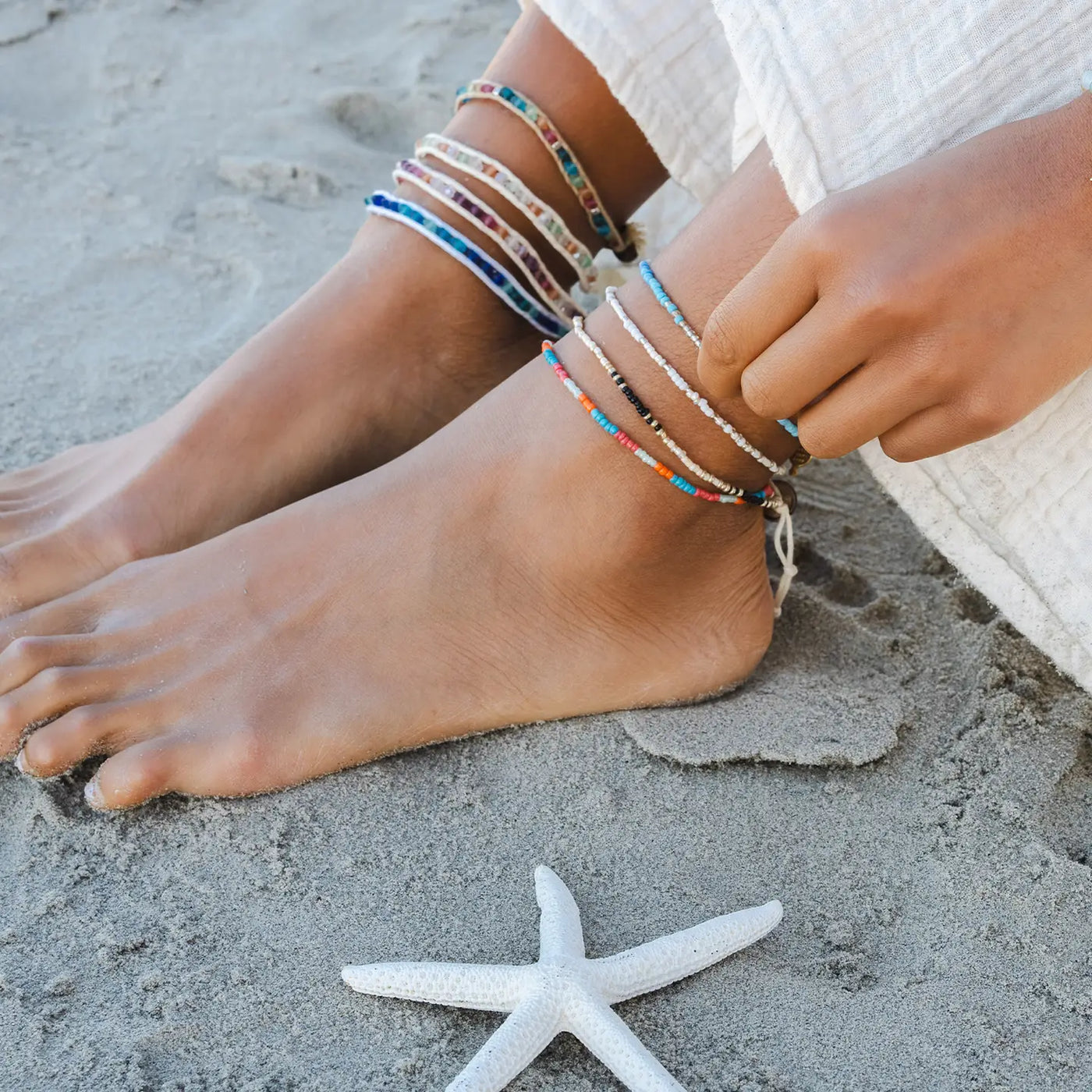 Lotus and Luna Beaded Anklet