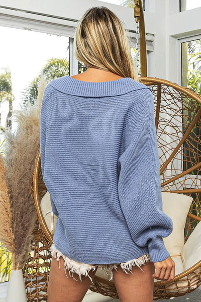 Rib Textured Wide Collard Sweater