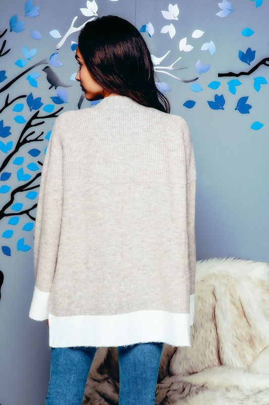 Contrast Fuzzy Knit Color Block Cardigan