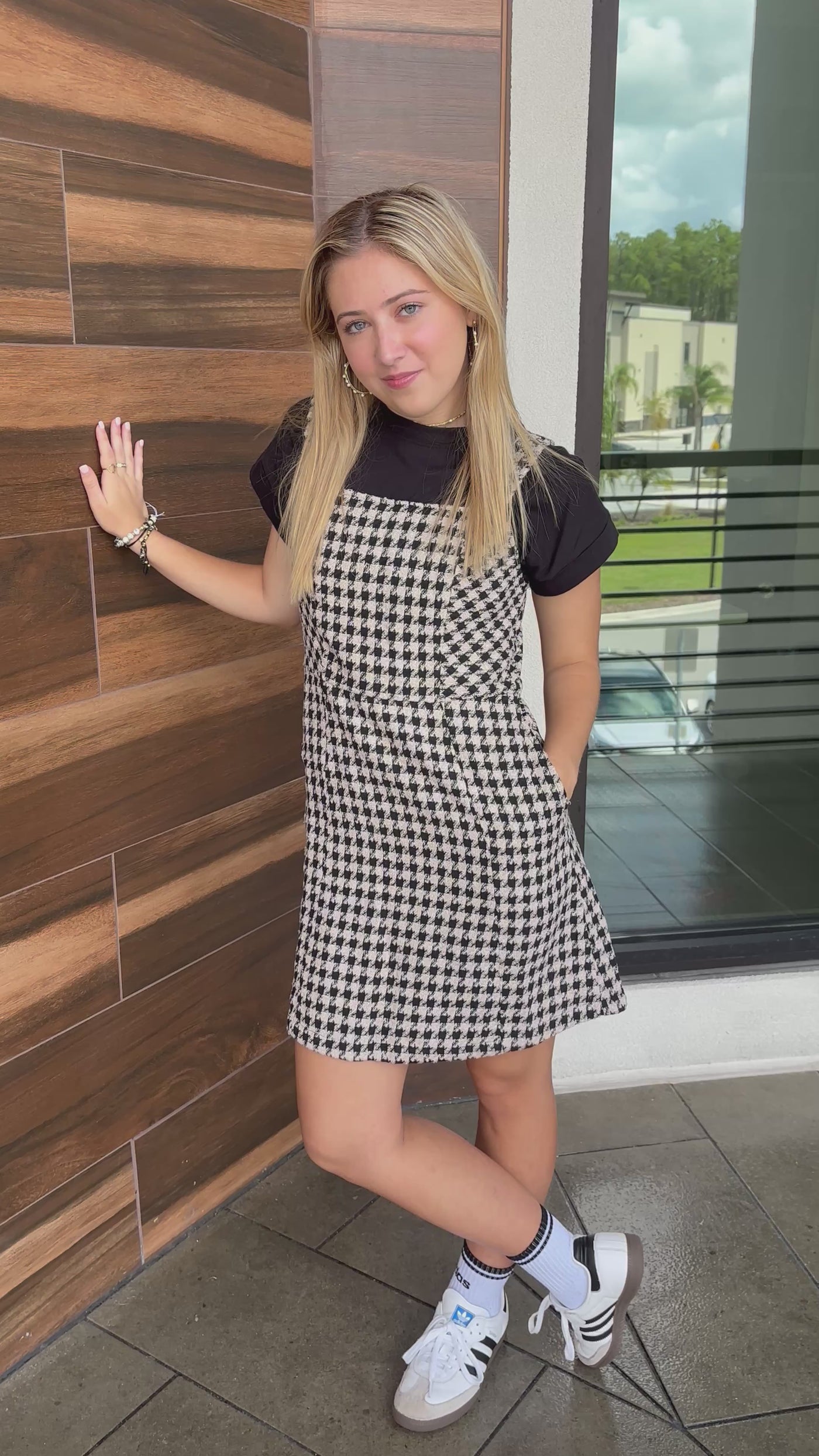 houndstooth print mini dress Houndstooth Pattern Black Mini Dress – BrightSky Boutique