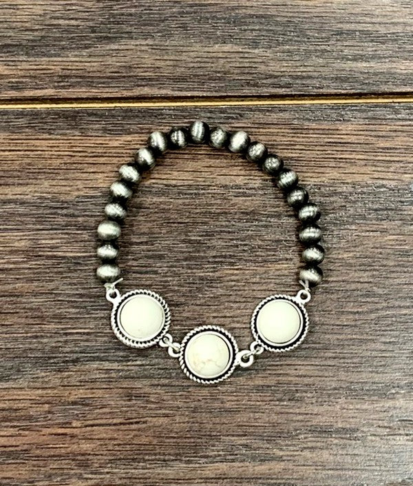 Navajo White Turquoise Stretch Bracelet-Final Sale