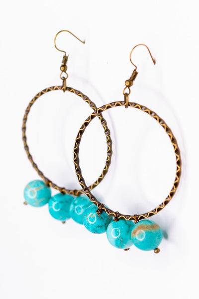 Triple Bead Dangle Hoop Earrings-Final Sale