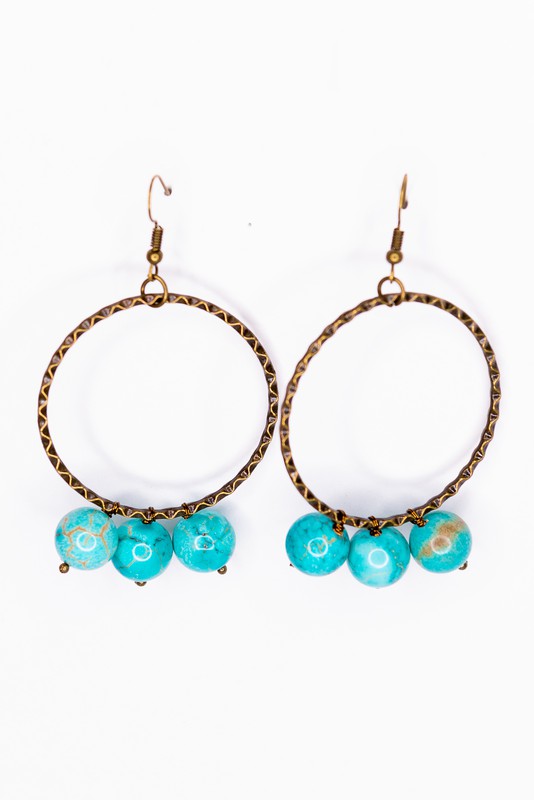 Triple Bead Dangle Hoop Earrings-Final Sale