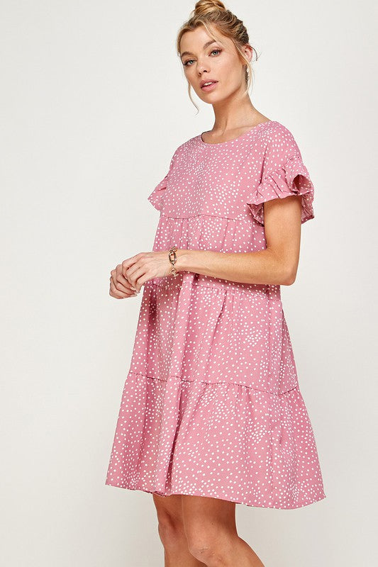 Dots Print Ruffle Sleeve Dress- Final Sale