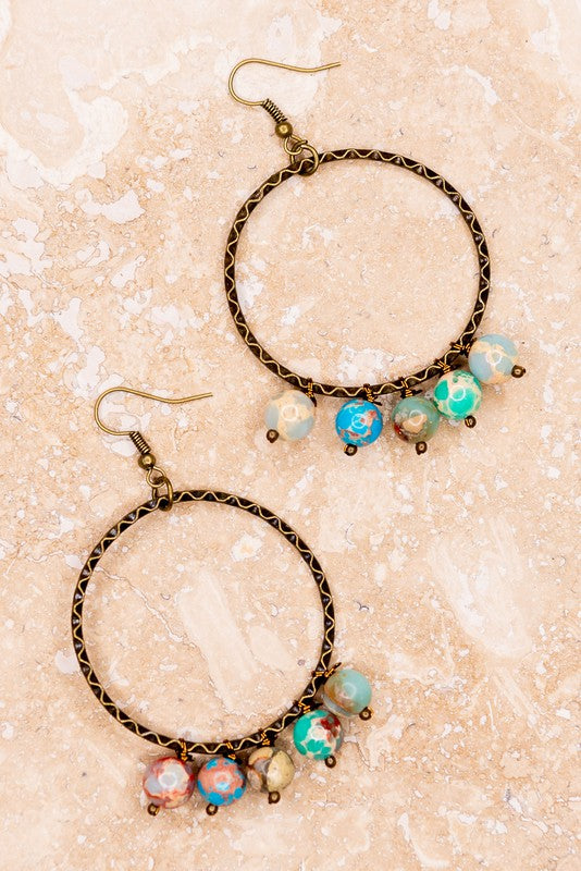 Stone Bead Dangle Hoop Earrings-Final Sale