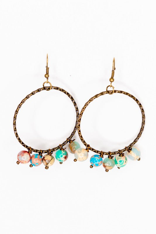 Stone Bead Dangle Hoop Earrings-Final Sale