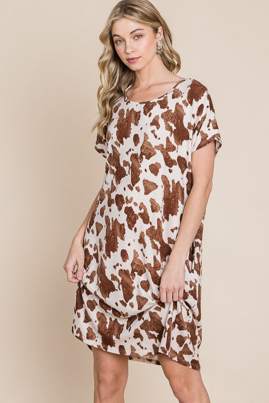 Relaxed Animal Print Dress With Pockets-Final Sale