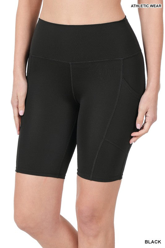 Athletic Wide Waistband Biker Shorts With Pockets