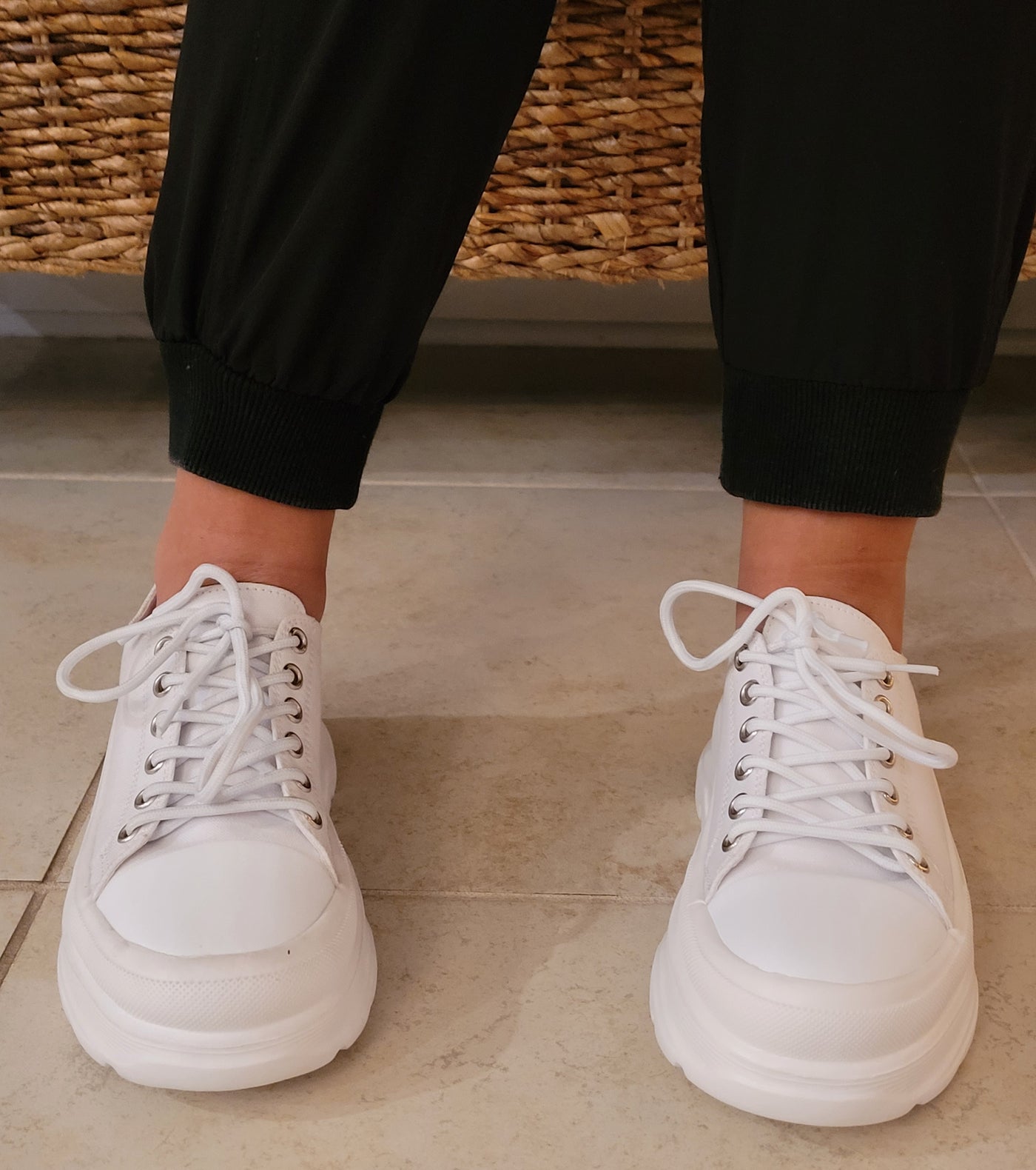 Chunky White Canvas Sneakers