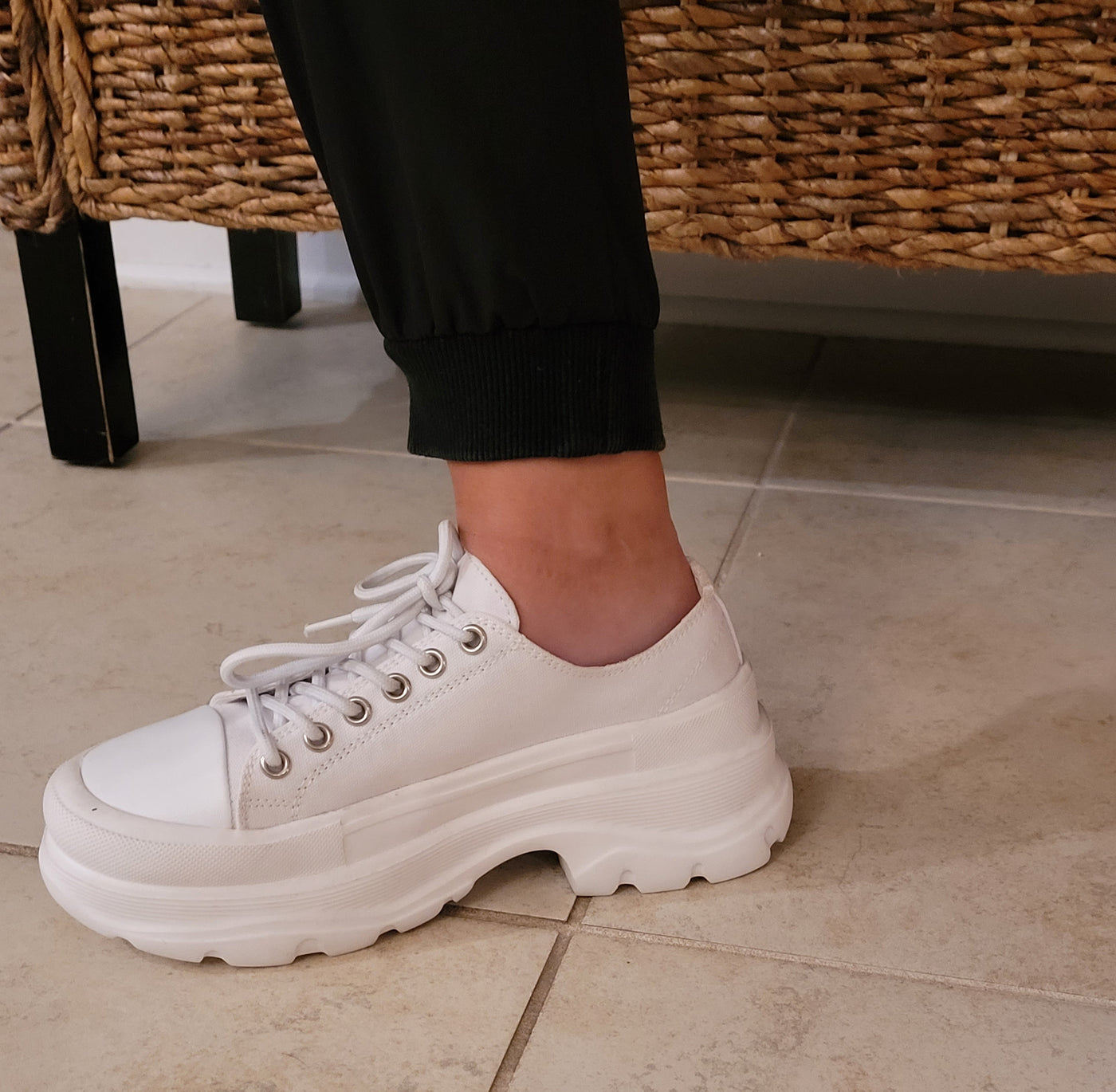 Chunky White Canvas Sneakers