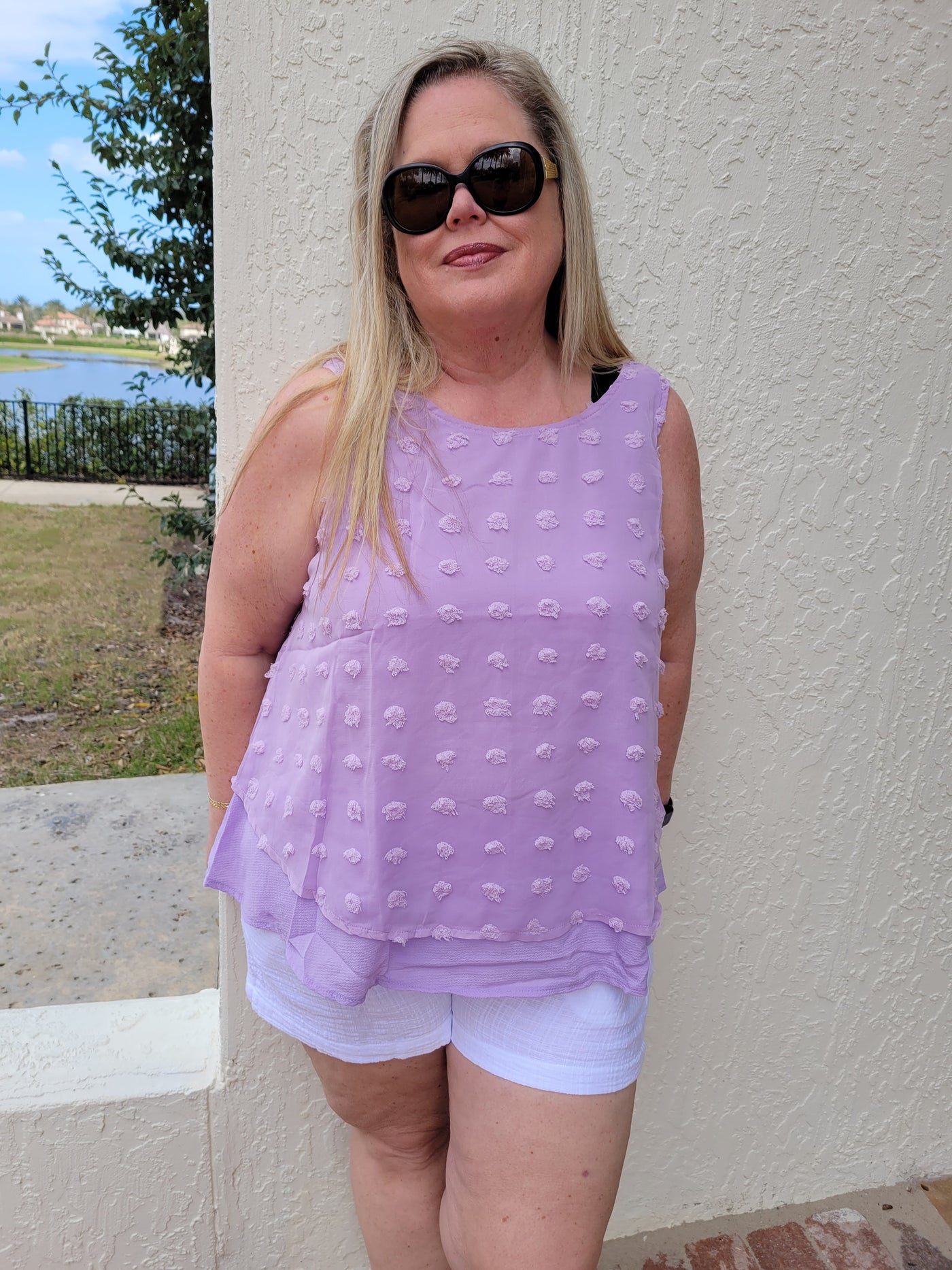 Sleeveless Flowy Dot Fabric Top- Final Sale