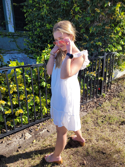 White Cotton Textured Dress With Pockets