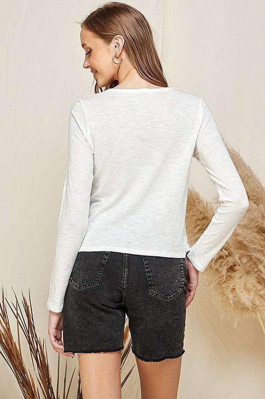 Henley Side Slit Long Sleeve Tee-Final Sale